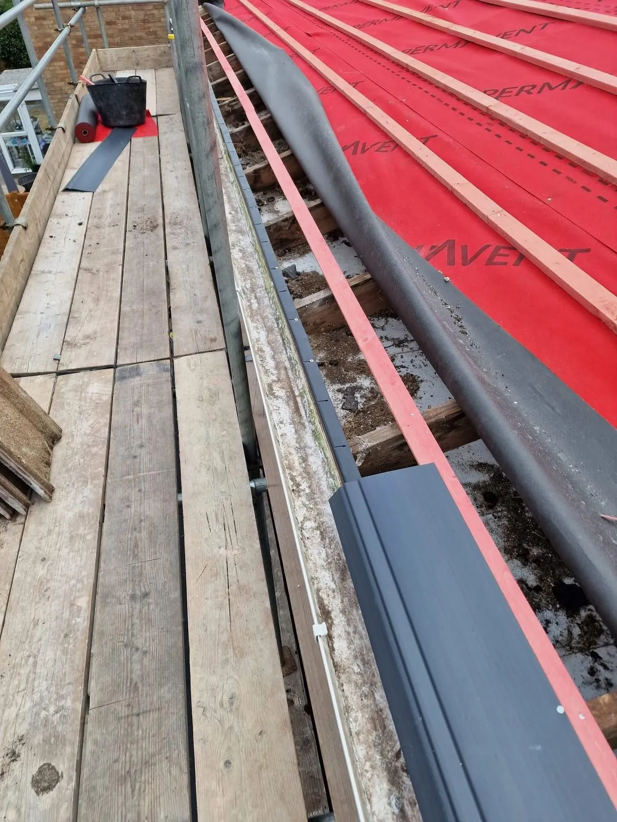 Breathable membrane and battens fitted during a re-roof in Teignmouth