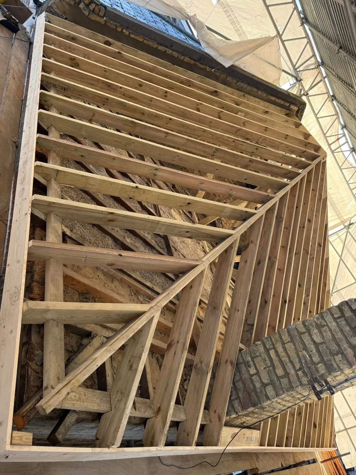 New roof timbers and rafters during a re-roof in Teignmouth